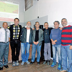 Cláudio Rodrigues Melo, da Secretaria Municipal de Relações Governamentais, Marcelo Frisoni, chefe de Gabinete da Sub Lapa, Apolinário da Silva, Esni Boniolo, João Barbizan Filho e Roberto Lacialamella, membros eleitos da Comissão Eleitoral da Sub Lapa do Conselho Participativo Municipal Francisco, e José Antônio Varella Queija, subprefeito da Lapa, na eleição da Comissão no sábado, 25. (Foto: Bruno Pedroni)