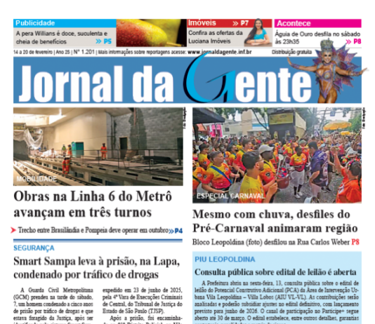 Jornal da Gente – Edição 1201 – 14 a 20 de fevereiro de 2026